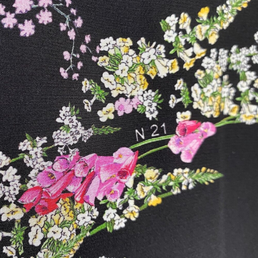 NWT No. 21 Black w Bright Floral 100% Silk Long Sleeved Mini Dress - Picture 9 of 13